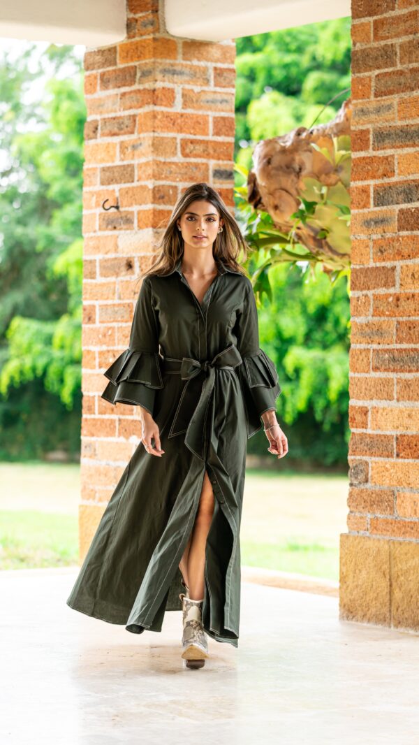 Vestido de Mangas Acampanadas de Algodon Militar - Image 5